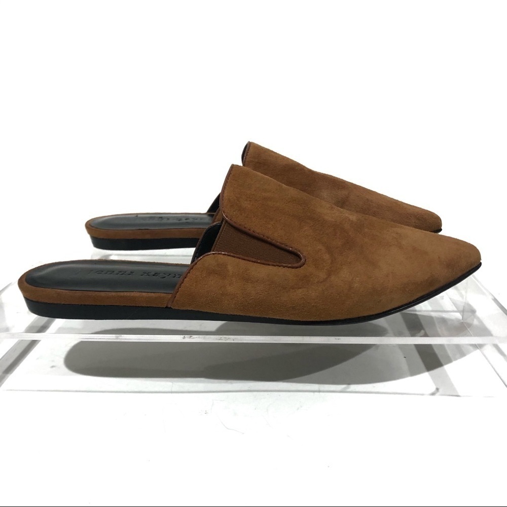 Jenni Kanye Suede Pointed Toe Famous Dream Mules Saddle Tan Camel Sz 36 EU
